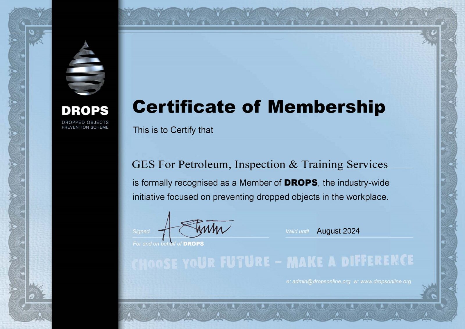 Drops Membership of GES For Petroleum, Inspection & Training Services